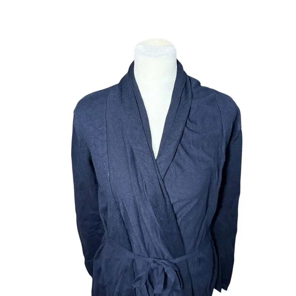 ZARA Knit Wrap Cardigan Women Sm Navy Blue Casual‎ Belted Academia Work Stretch